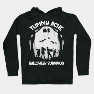 Halloween Zombie Moon Bats Horror Scary Vintage Tummy Ache Survivor Hoodie